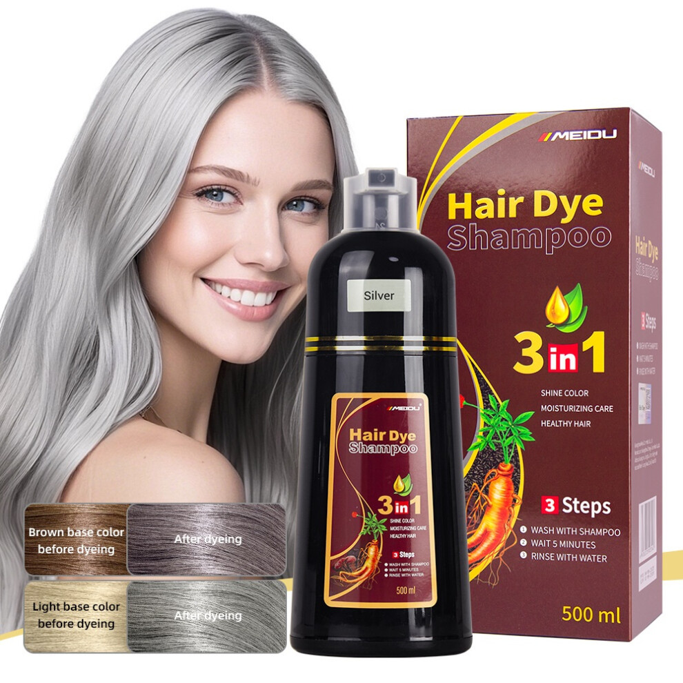 Gogerstar Black,Silver,Grey (Silver) Black Hair Dye Shampoo 3 In 1, Herbal Dye Shampoo For Grey Hair Coverage Hair Color For Women Men, 500Ml