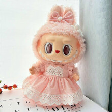 (05) Monster decor Labubu 38 cm plush doll DIY large pink bow + hair clip without toys