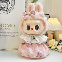 (03) Monster decor Labubu 38 cm plush doll DIY large pink bow + hair clip without toys