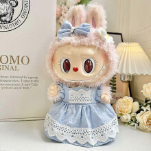 (06) Monster decor Labubu 38 cm plush doll DIY large pink bow + hair clip without toys