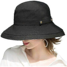 (Black) Women's Sun Hat,Cotton wide-brimmed beach hat