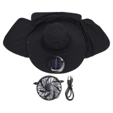 Solar Fan Sun Hat USB Rechargeable Adjustable UPF50 Waterproof Wide Brim Fishing Hat with Neck Flap for Beach Garden Outdoor Sports Black