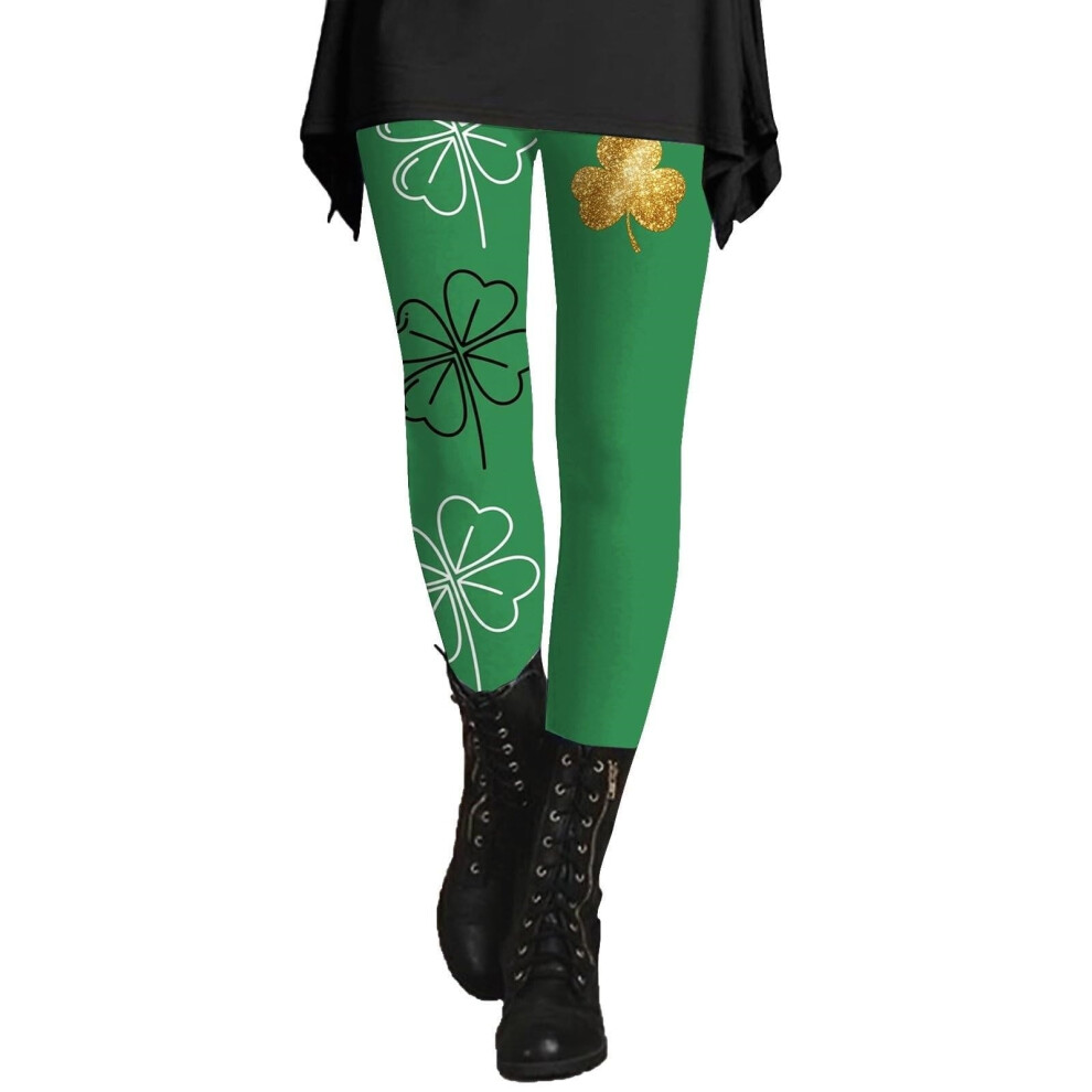 Womens Patricks Day Shamrock Leggings High -Army Green XL