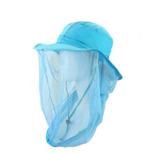 Anti-mosquito Sun Protection Flap Cap with Net Mesh Fishing Hat (light blue)