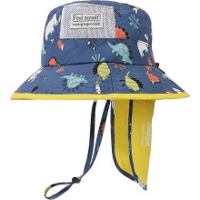 Baby Sun Hat Wide Brimmed Beach Hat with Chin Strap UPF50 Dinosaur Flap Cap for Kids Boys Girls 12-24 Months