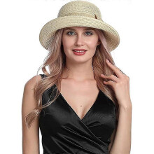 Ladies Womens Adjustable Summer Sun Hat Fashion Foldable Roll Brim (Beige)