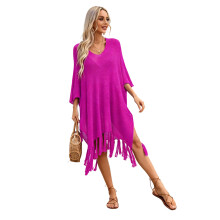 Ausgehöhltes Kleid mit Fransen zum Schwimmen,-Rosenrot