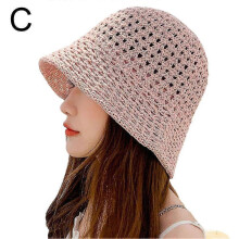 (pink) Wide Brim Floppy Summer Hats Folding Wide Brim Cap Sun Straw Beach Bucket
