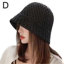 (Black) Wide Brim Floppy Summer Hats Folding Wide Brim Cap Sun Straw Beach Bucket