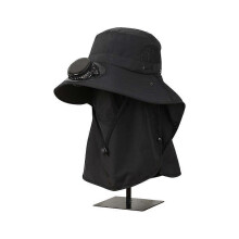 (onesize, Black) Wide Brim Solar Fan Outdoor Sunscreen Sun Hat With Fan and Mask Hot 2024
