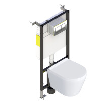 Nes Home White Wall Hung Tornado Rimless Toilet With Frame & Flush Plate