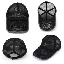 (Black) Breathable Sunhat with Solar Fan Sun Block Baseball Hat USB Charging Fan Outdoor Sunshade Hat