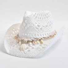 (WHITE, One Size) Summer Hand Woven Straw Hat for Women Shell Decoration Holiday Beach Sun Hat Chapeu Panama Feminino