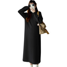 Breathable Maternity Dress Autumn Winter Knit Acrylic-Black M