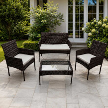Alivio 4 Seater Garden Rattan Furniture Set with Table (Brown)