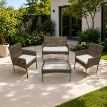 Alivio 4 Piece Rattan Furniture Set with Coffee Table(Grey)
