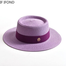 (Red, 56-58CM) New Summer Straw Sun Hats for Women Ladies Fashion Flat Brim Ribbon Beach Hat Travel Dress Cap