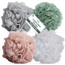 Zuvo Loofah Bath Sponge 4 Pack Soft and Durable Shower Puffs for Exfoliating Body Cleaning