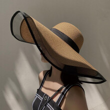 (4-beige, One Size) Women Sun Hat Big Brim Waves Beach Cap UV Cut Bucket Panama Hat Foldable Straw Sunscreen Vintage