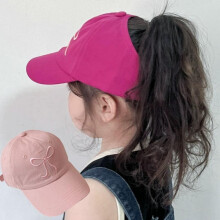 (rose red) Sweet Bow Baby Girl Baseball Cap Pink White Children Sun Hat High Ponytail Kids Sun Hats Adjustable Outdoor Travel Cap