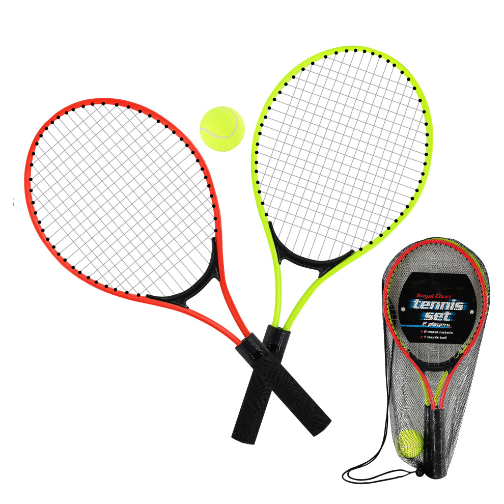 The Magic Toy Shop Junior Tennis Set For Kids Metal Rackets Ball Beginner Childrens Outdoor Games