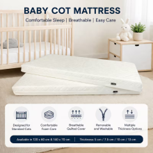 ( 140 x 70 x 7.5 cm ) Baby Cot Mattress Breathable Foam with Quilted Cover