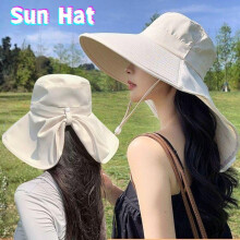 (Beige) Shawl Sun Hat Ponytail Cap Wide Brim Fisherman Hat with Neck Flap Outdoor 50+ UV Protection Neck Sun Visor