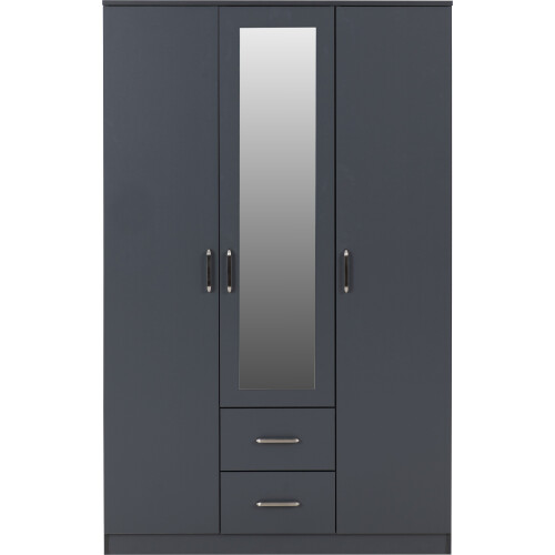 Seconique Dakota 3 Door 2 Drawer Mirrored Wardrobe Dark Grey 2