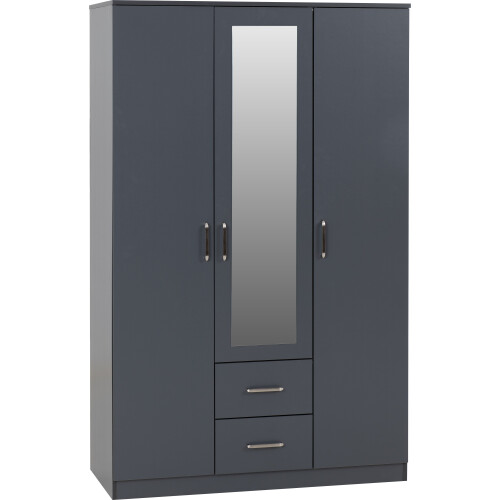 Seconique Dakota 3 Door 2 Drawer Mirrored Wardrobe Dark Grey 1