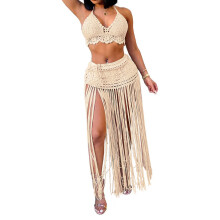 Women Hollows Crochet Short Swimsuit Skirt Beachwear-apricot