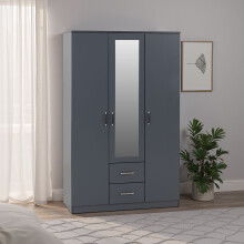 Dakota 3 Door 2 Drawer Mirrored Wardrobe Dark Grey