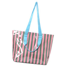PVC draagtas voor dames, gestreepte schouderhandtassen-groenroze