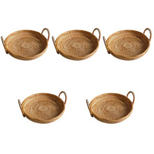 5St Lichtgewicht Rond Dienblad Rotan Khaki Voor Decoratie En Opslag