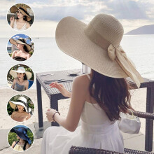 (B1, AS SHOW) Women's Summer Seaside Bow Beach Sun Hat Outdoor Travel Oversize Cap UV Protection Wide Brim Visor Hat