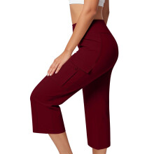 Women's loose-fitting, casual cropped trousers with-Burgundy S