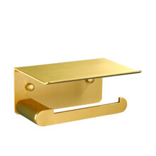 Aluminum Alloy Paper Towel Holder Wall Mount With Phone Storage Golden