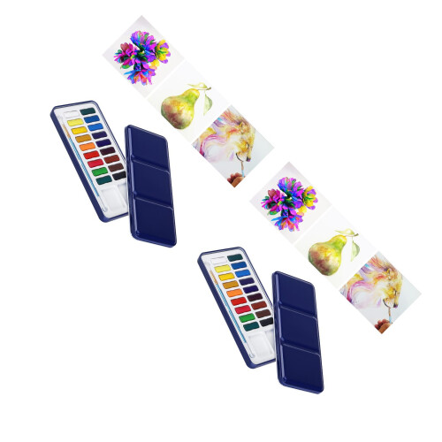 2Pcs Solid Watercolor Paint Set 18 Multi Colors with Brush for Artists