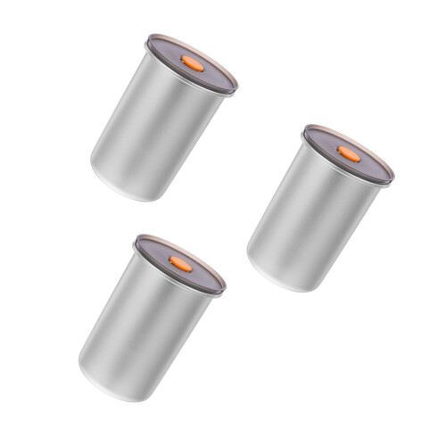 3Pcs Silver Coffee Storage Containers Airtight Stainless Steel Jar