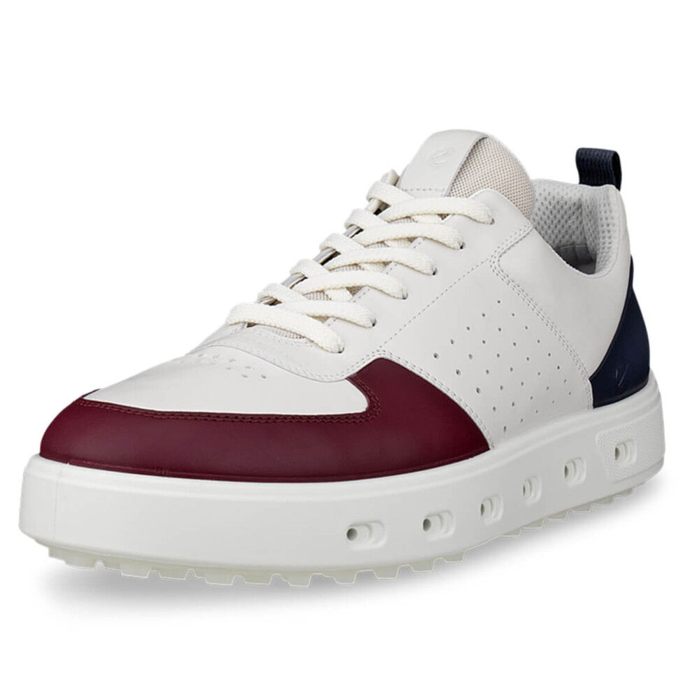 Ecco (Uk 10, Ruby/White/Marine) Mens 2026 Street 720 Leather Waterproof Hybrid Spikeless Golf Shoes Dark/White