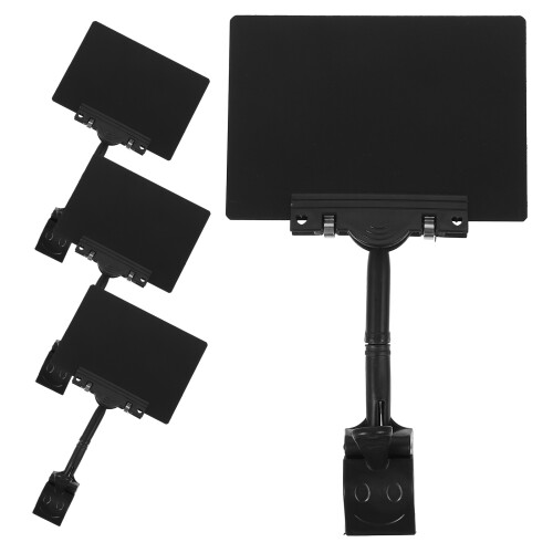 4Pcs Black Mini Sign Holders Rotating Clips with Dual Writable Boards