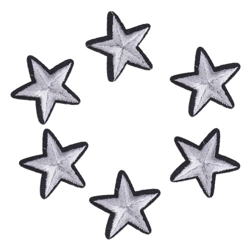 Embroidered Silver Star Patch Kit of 6
