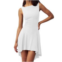 Women's Mini Dress Sleeveless Pleated Waist Short Dress-White S