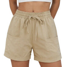 Women's Linen Shorts Casual Shorts Pull On Shorts-Khaki M