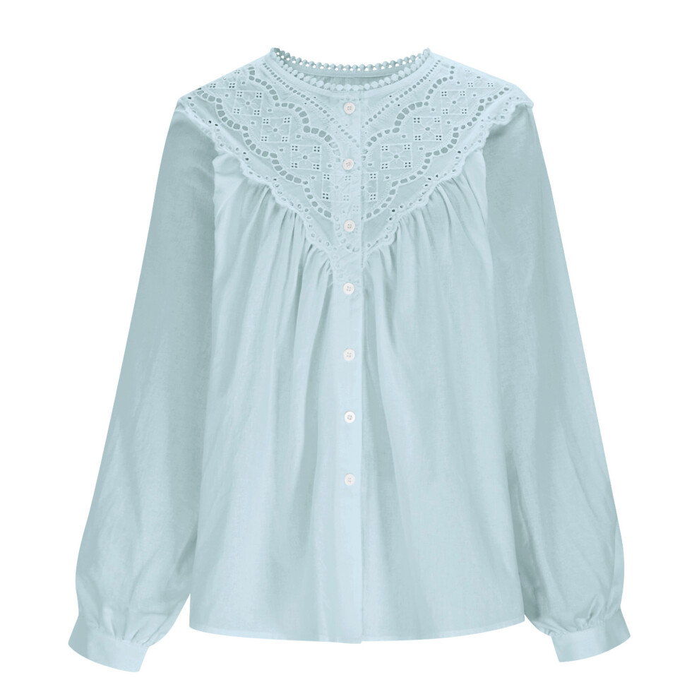 Casual Puff Long Sleeve Tunics Top For Women Loose-light blue S