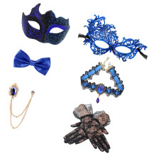 5Pcs Masquerades Costumes Accessories Couple Masquerades-Blue