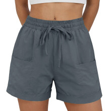 Women's Linen Shorts Casual Shorts Pull On Shorts-Gray XL