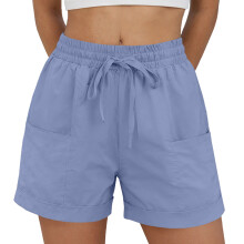 Women's Linen Shorts Casual Shorts Pull On Shorts-Sky Blue S