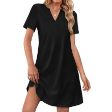 Women's dresses, casual V-neck wedding guest dresses,-Black S