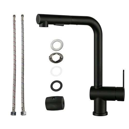 Pull Out Kitchen Sink Faucet Easily-Black Comes with two tubes