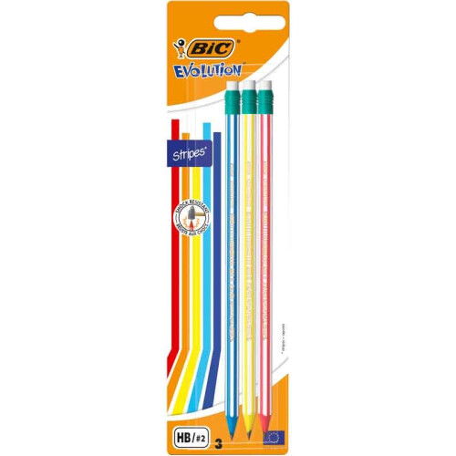 BIC BIC HB Stripes Graphite Pencils With Eraser (Pack of 3)